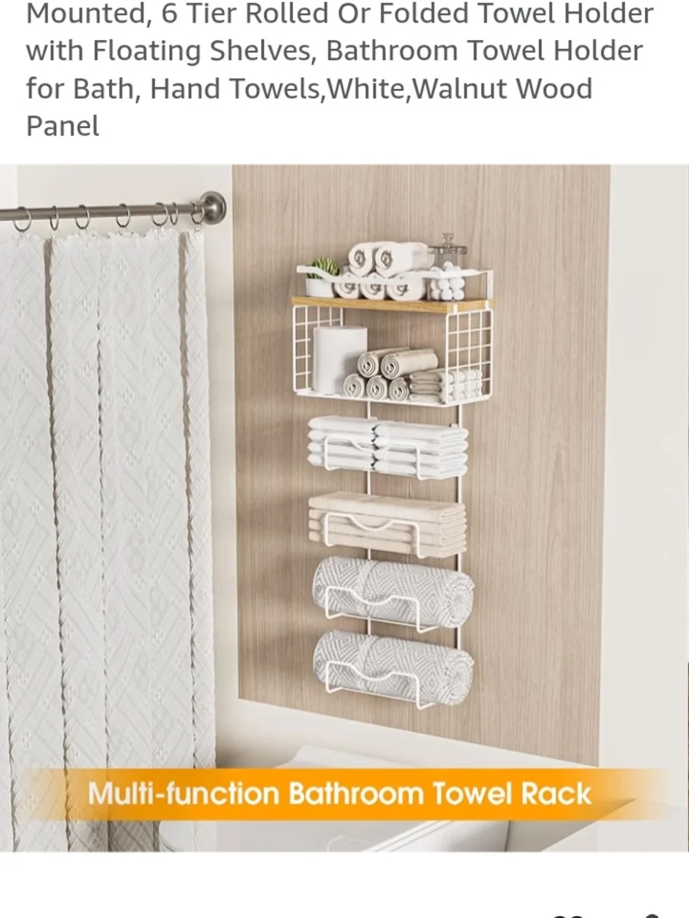 6 Tier Wall-Mounted Multi-Function Towel Rack - White & Walnut